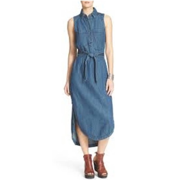 FREE PEOPLE Cecelia Chambray Tie Waist Maxi Dress - Picture 1 of 15